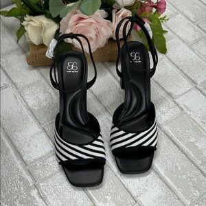 Elegant Black and White Striped Heels